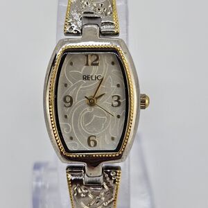 Relic Women's Watch 18MM Gray Dial Gray Gold Floral Bands 6.25" New Battery